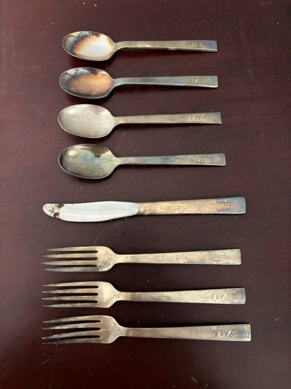 LOT 8 TWA  Airlines Knife Fork Spoon International Silver Set Silverware